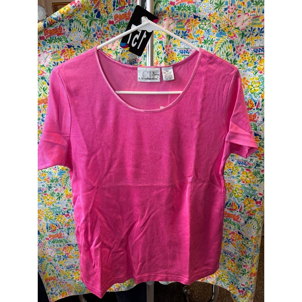 157 CB Collections Pink Short Sleeve Scoop Neck Cotton Rayon Ribbed Top PS‎ NWT